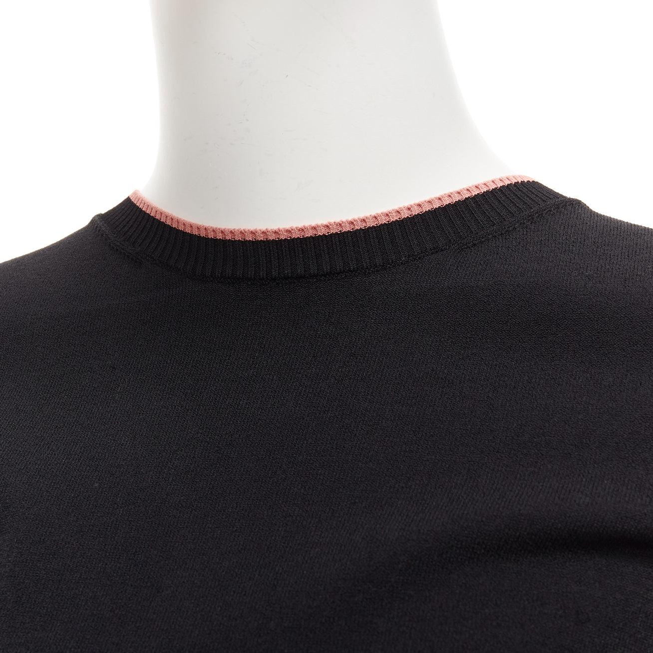 VALENTINO black pink rib trim crew neck short sleeve cropped sweater top S For Sale 4