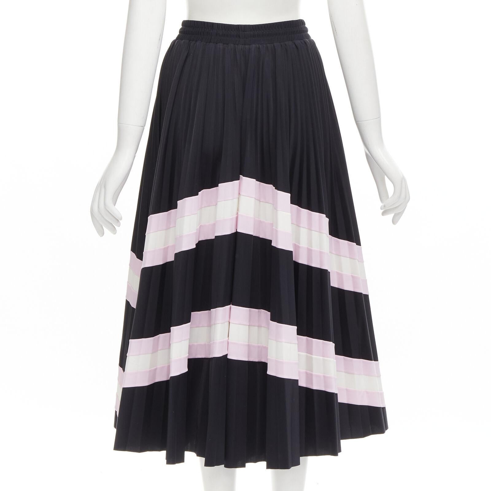 VALENTINO black pink stripes patchwork pleated toggle pleated midi skirt XS For Sale 1