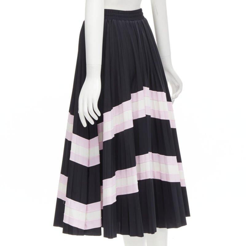 VALENTINO black pink stripes patchwork pleated toggle pleated midi skirt XS For Sale 2