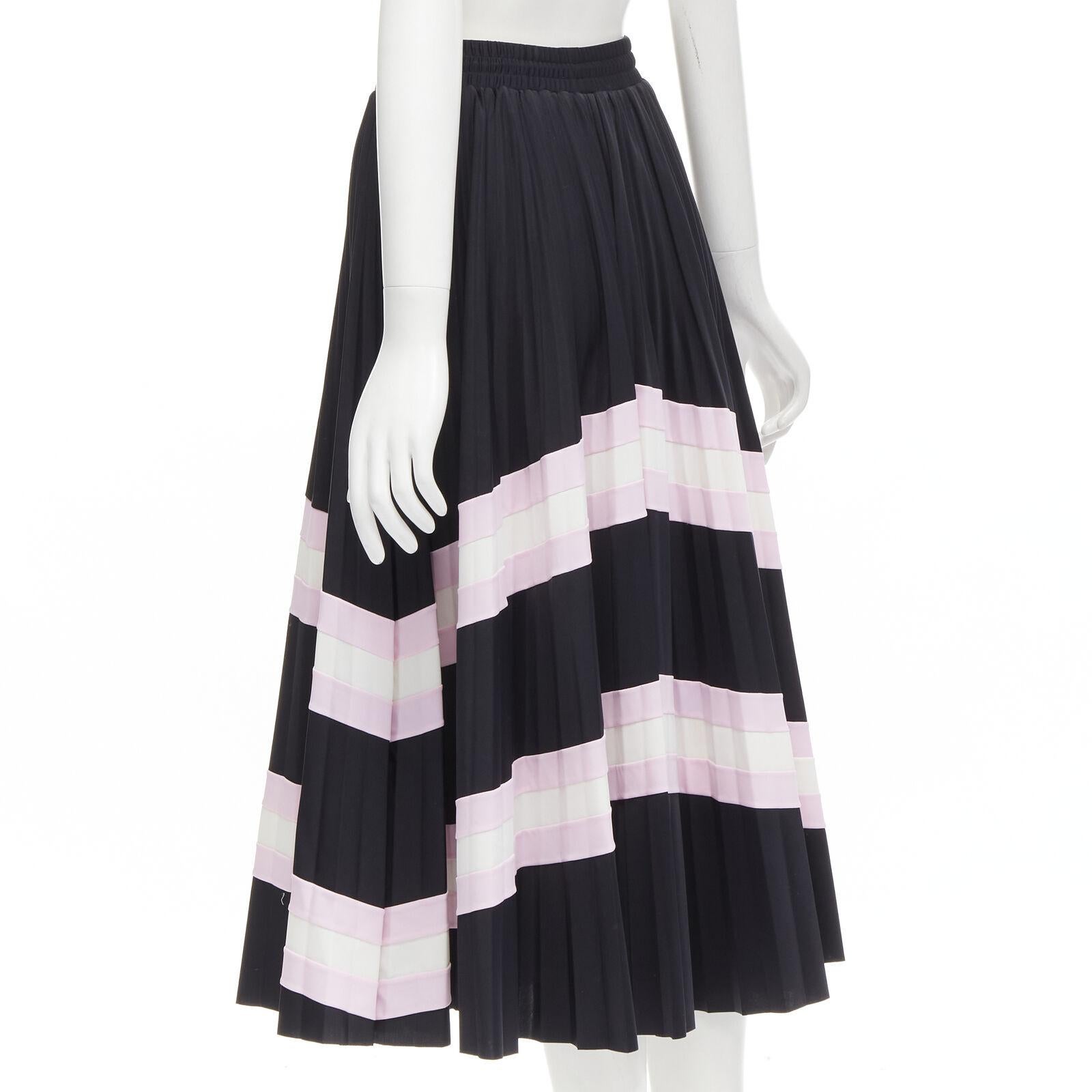 VALENTINO black pink stripes patchwork pleated toggle pleated midi skirt XS For Sale 2