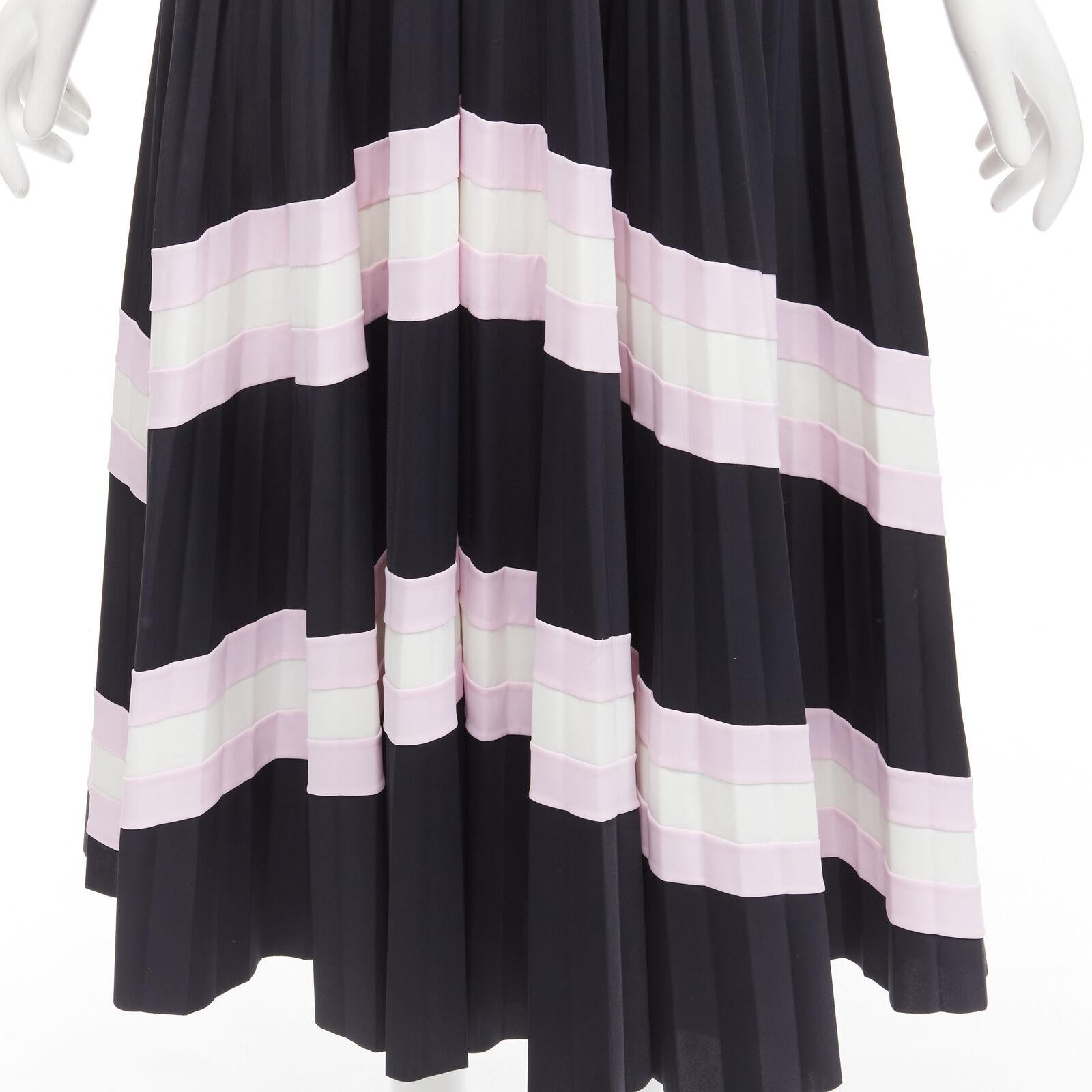 VALENTINO black pink stripes patchwork pleated toggle pleated midi skirt XS For Sale 3