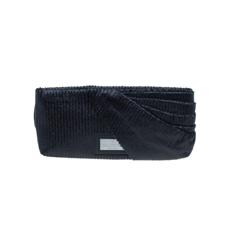 Women's Valentino Black Pleated Oversized Bow Clutch Bag