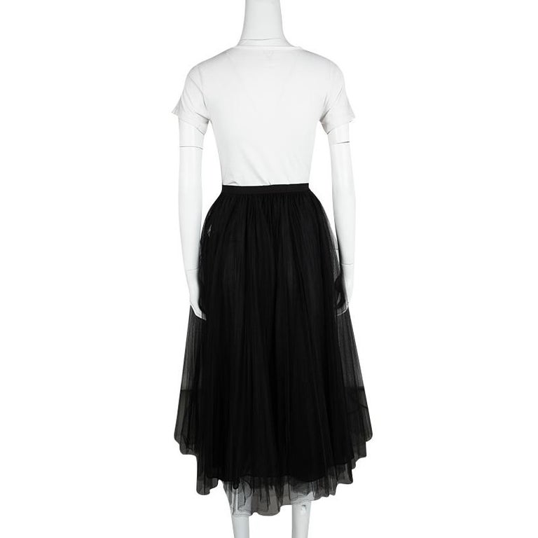 Valentino Black Pleated Tulle Midi Skirt M For Sale at 1stDibs