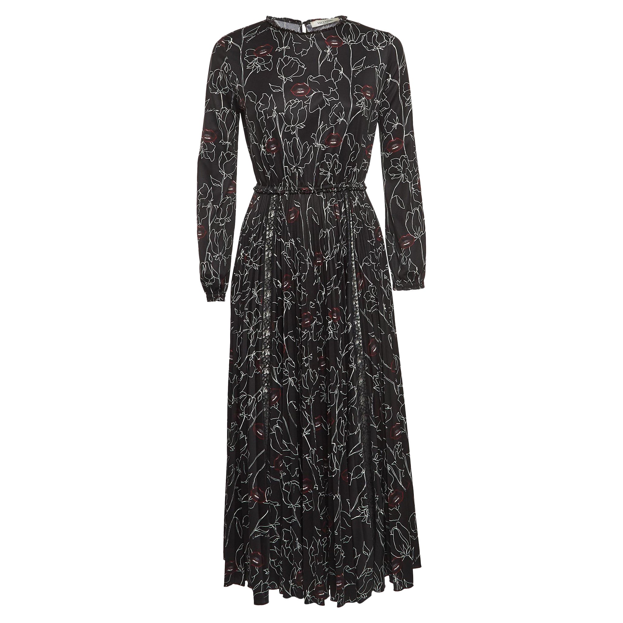 Valentino - Robe midi en jersey imprimé - Noir XS