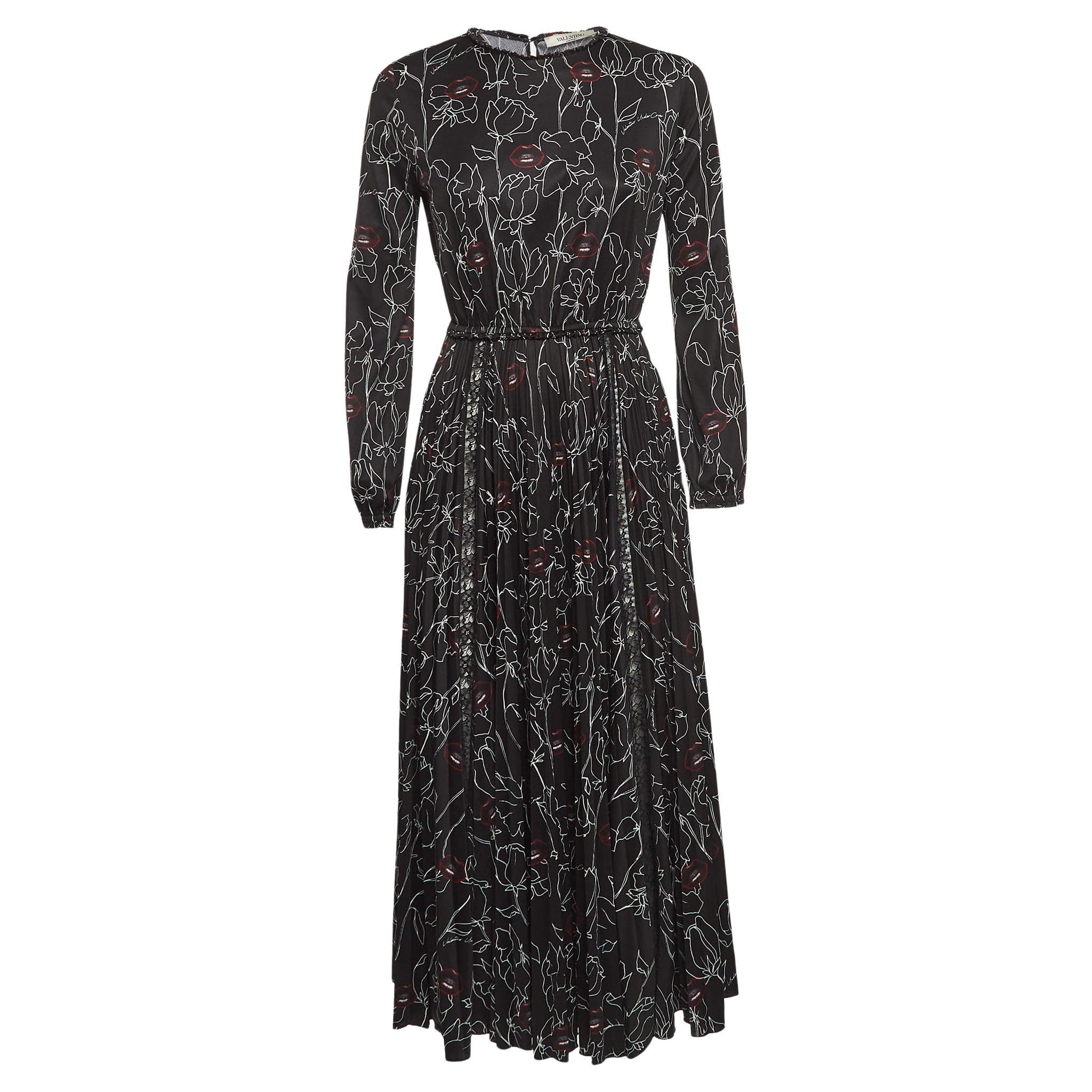 Valentino - Robe midi en jersey imprimé - Noir XS
