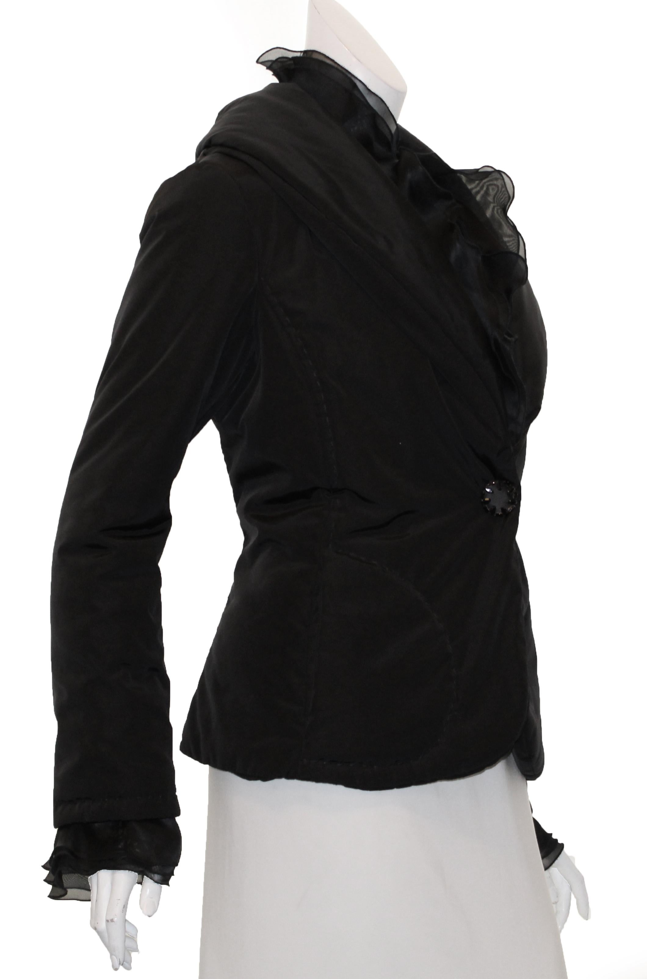 Women's Valentino Black Puffer Jacket with Ruffle Collar & Cuffs