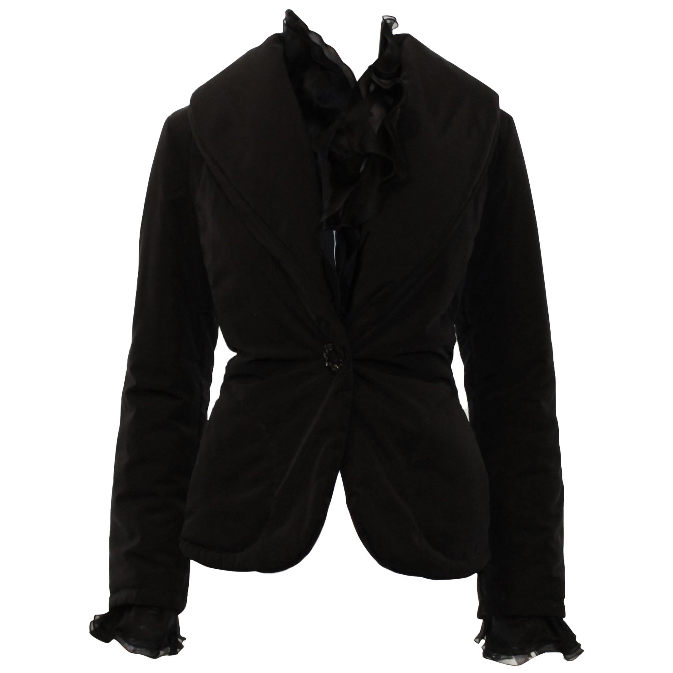 Valentino Black Puffer Jacket with Ruffle Collar & Cuffs