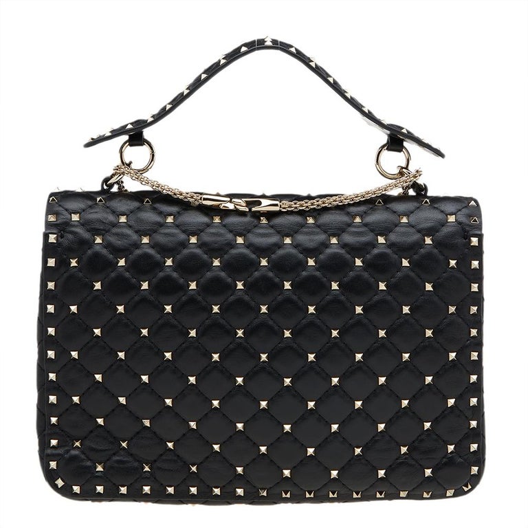 Valentino Black Quilted Leather Large Rockstud Spike Top Handle Bag at  1stDibs