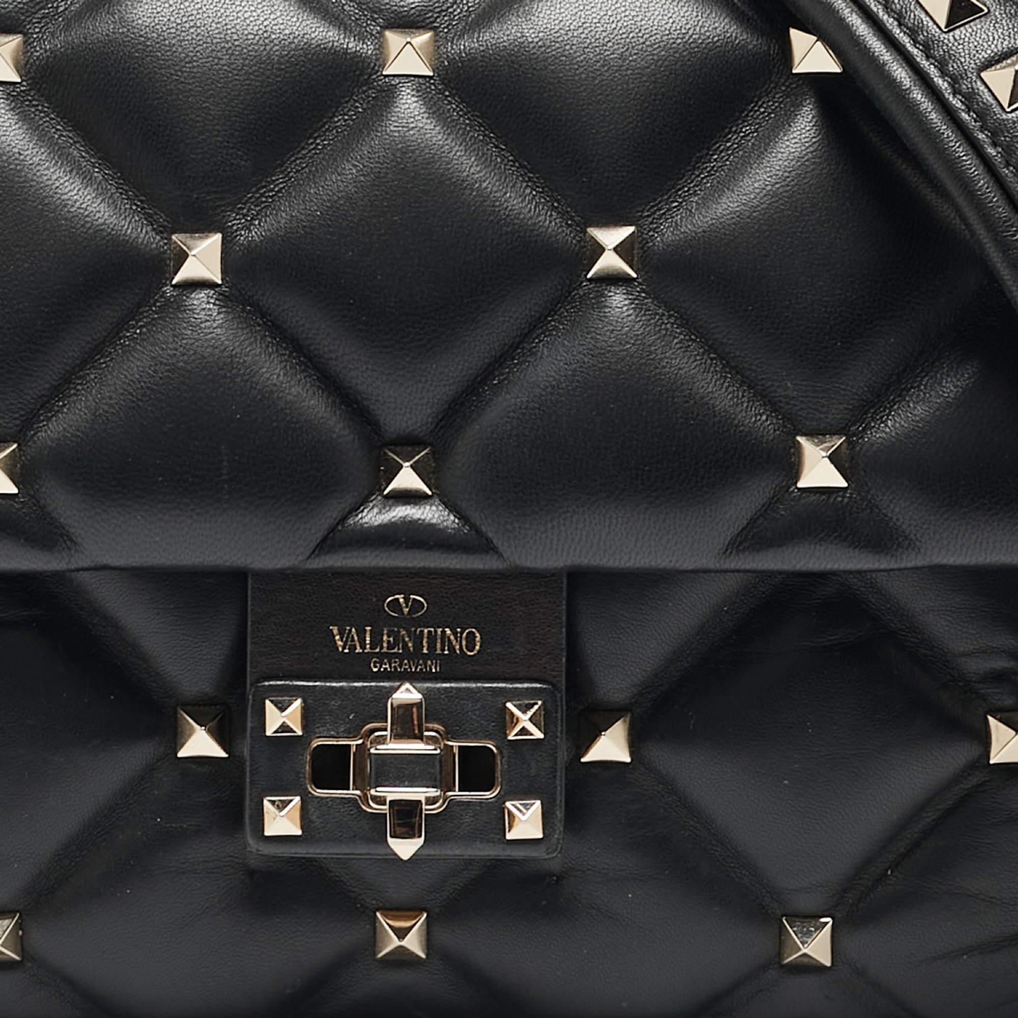 Valentino Black Quilted Leather Medium Candystud Top Handle Bag In Good Condition In Dubai, Al Qouz 2