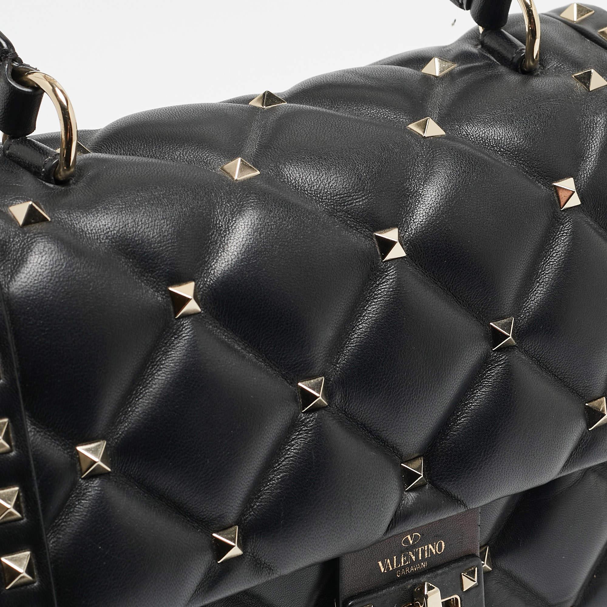 Valentino Black Quilted Leather Medium Candystud Top Handle Bag 2