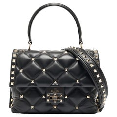 Used Valentino Black Quilted Leather Medium Candystud Top Handle Bag
