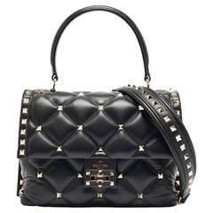 Valentino Schwarze gesteppte Ledertasche mit Candystud Henkel Medium