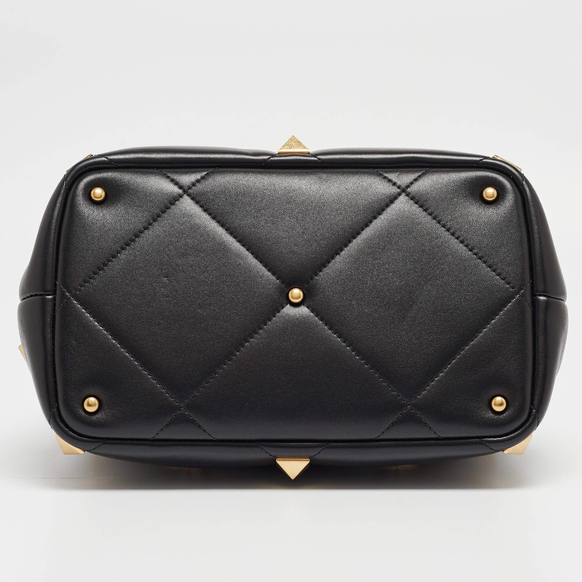 Valentino Black Quilted Leather Medium Roman Stud Top Handle Bag 6