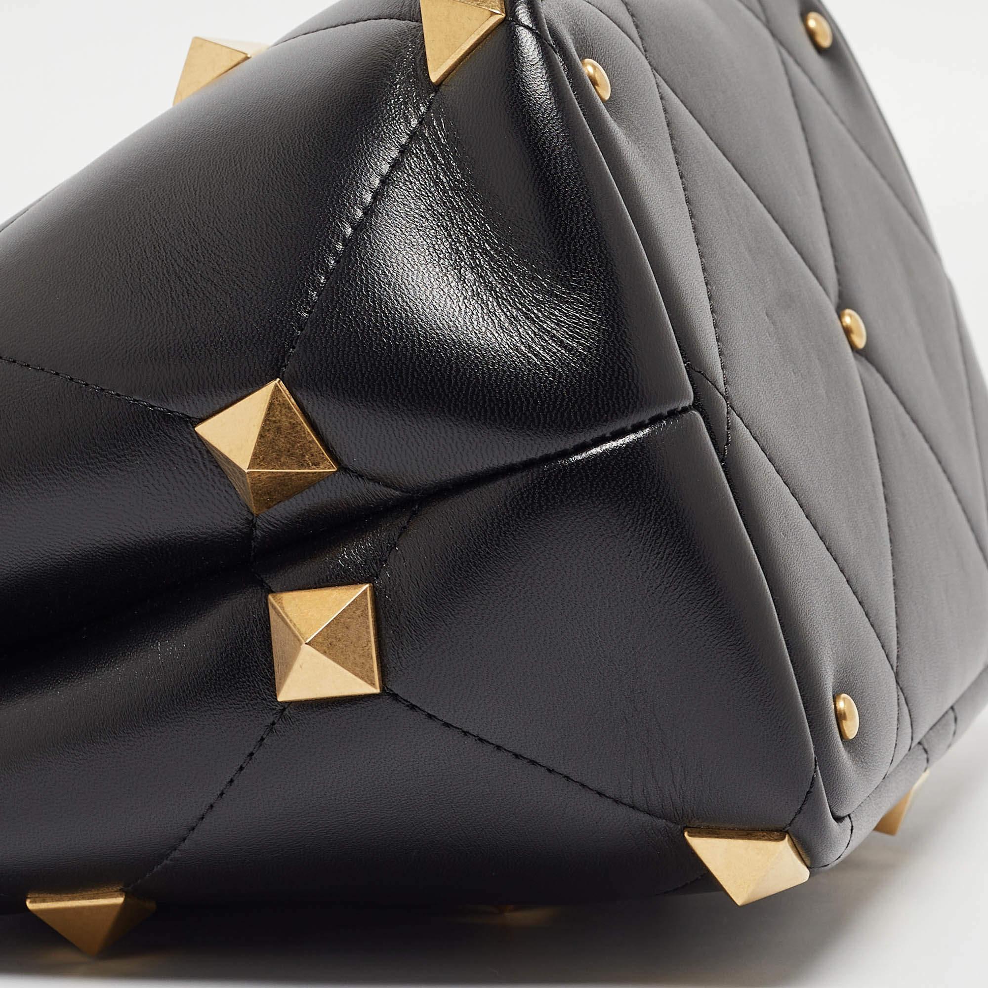 Valentino Black Quilted Leather Medium Roman Stud Top Handle Bag 7
