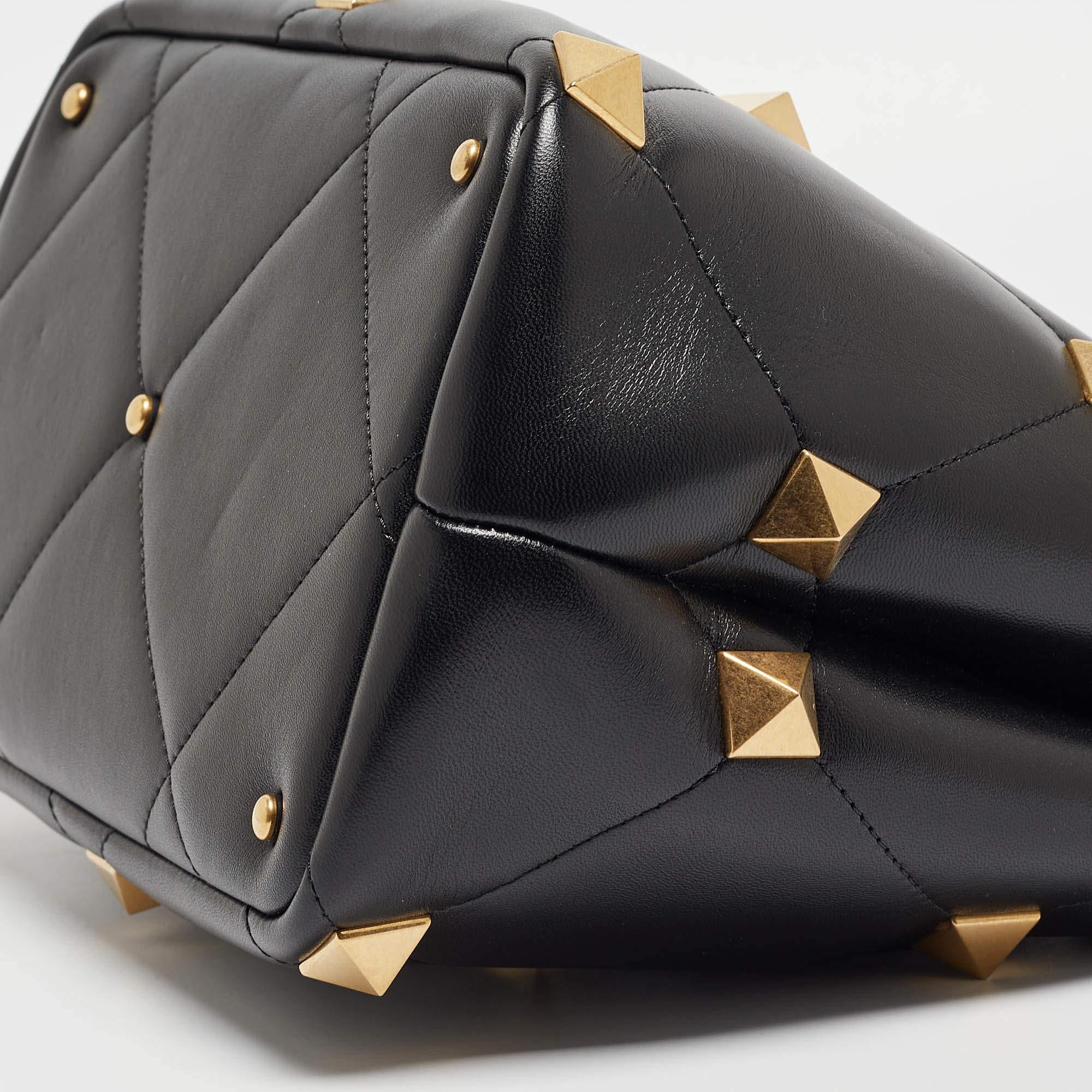 Valentino Black Quilted Leather Medium Roman Stud Top Handle Bag 8