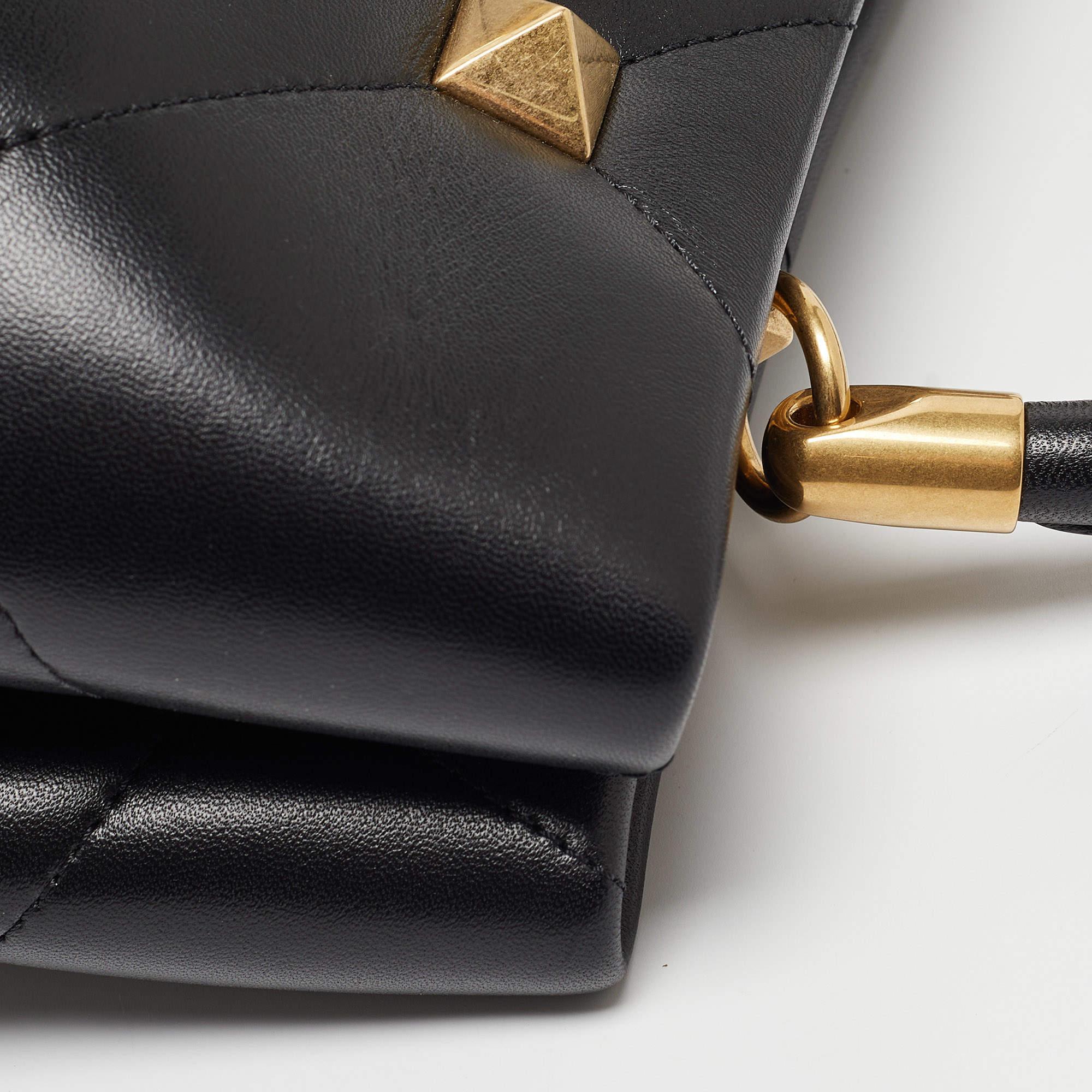 Valentino Black Quilted Leather Medium Roman Stud Top Handle Bag 9