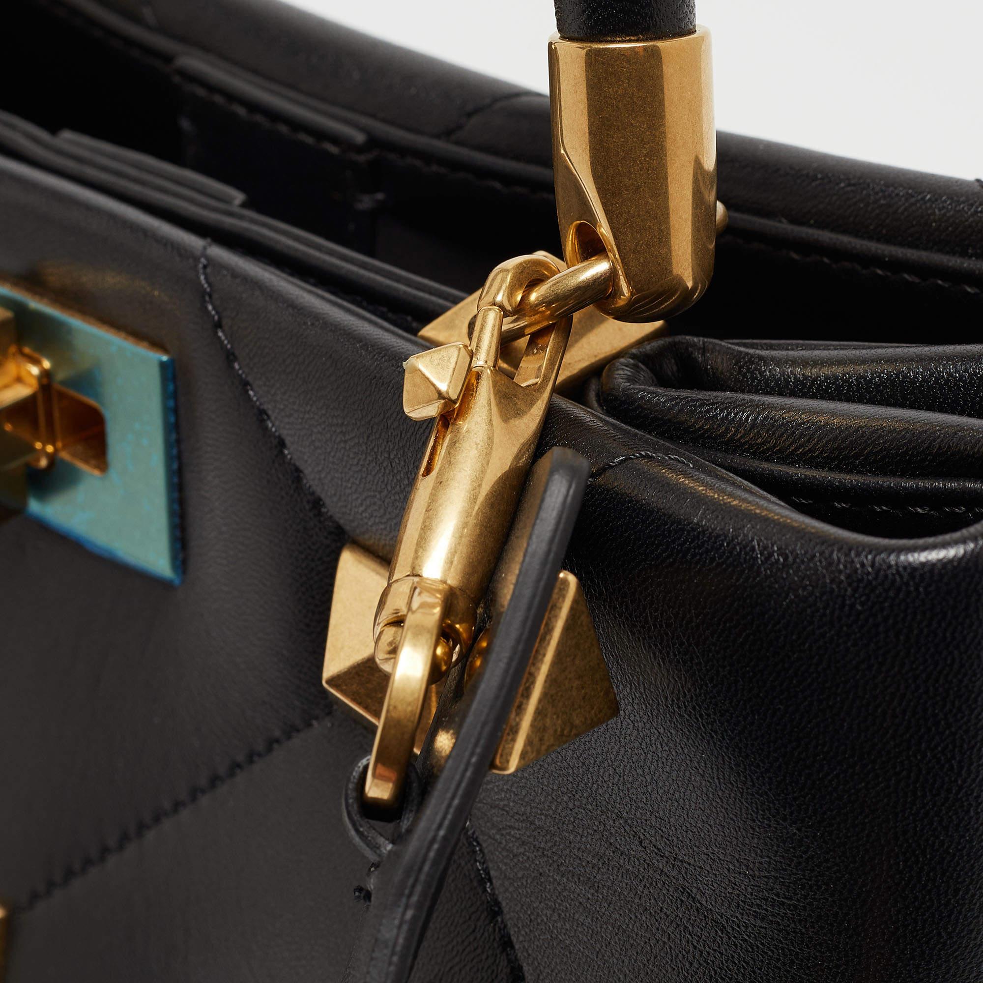 Valentino Black Quilted Leather Medium Roman Stud Top Handle Bag 12