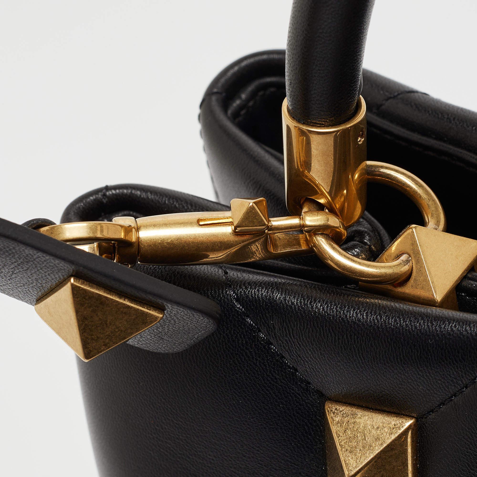 Valentino Black Quilted Leather Medium Roman Stud Top Handle Bag 13