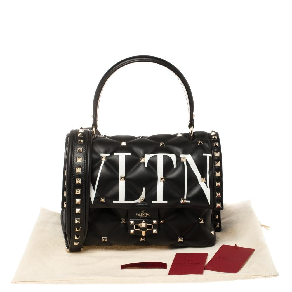 Valentino Black Quilted Leather Medium VLTN Candystud Top Handle Bag 4