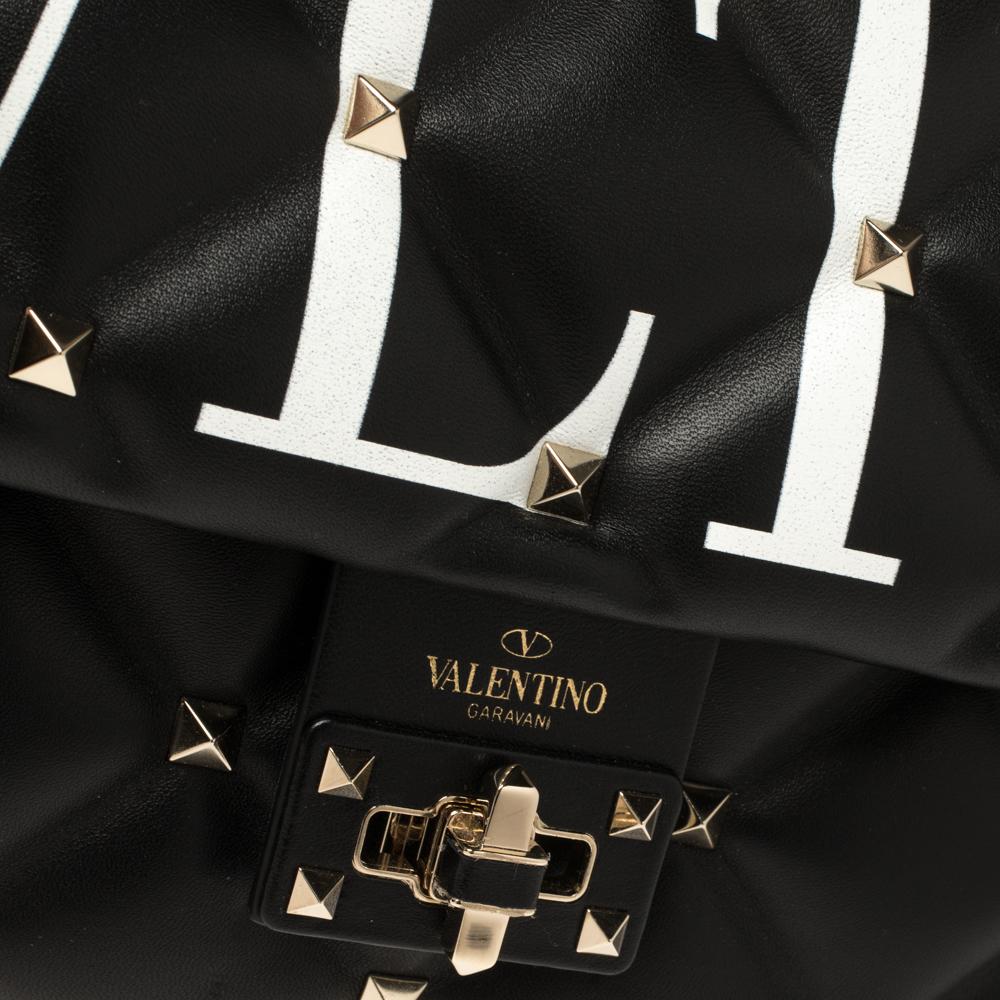 Women's Valentino Black Quilted Leather Medium VLTN Candystud Top Handle Bag