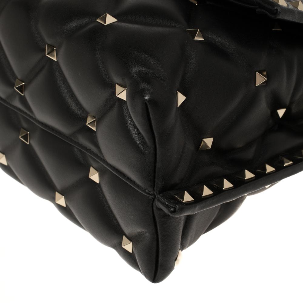 Valentino Black Quilted Leather Medium VLTN Candystud Top Handle Bag 1