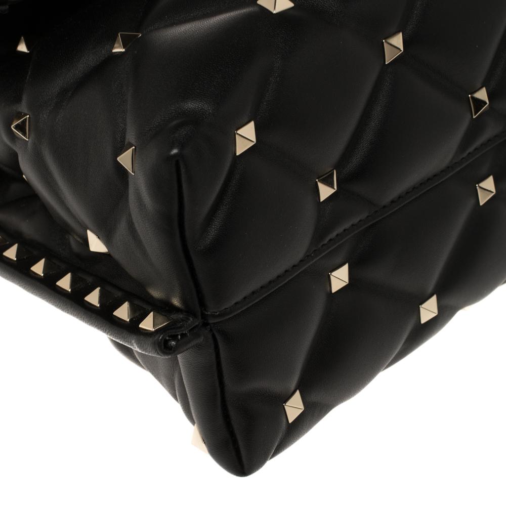 Valentino Black Quilted Leather Medium VLTN Candystud Top Handle Bag 2