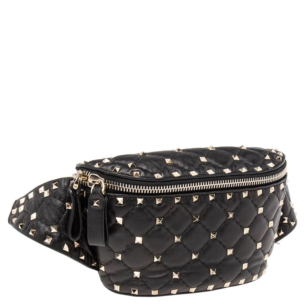 Women's Valentino Black Quilted Leather Rockstud Bum Bag
