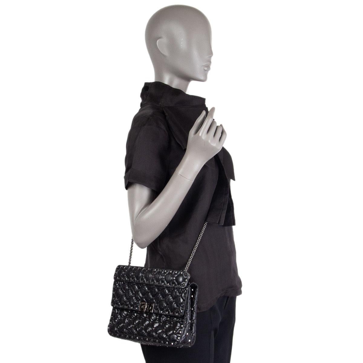 VALENTINO black quilted leather ROCKSTUD SPIKE MEDIUM Shoulder Bag 1