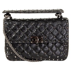 VALENTINO black quilted leather ROCKSTUD SPIKE MEDIUM Shoulder Bag