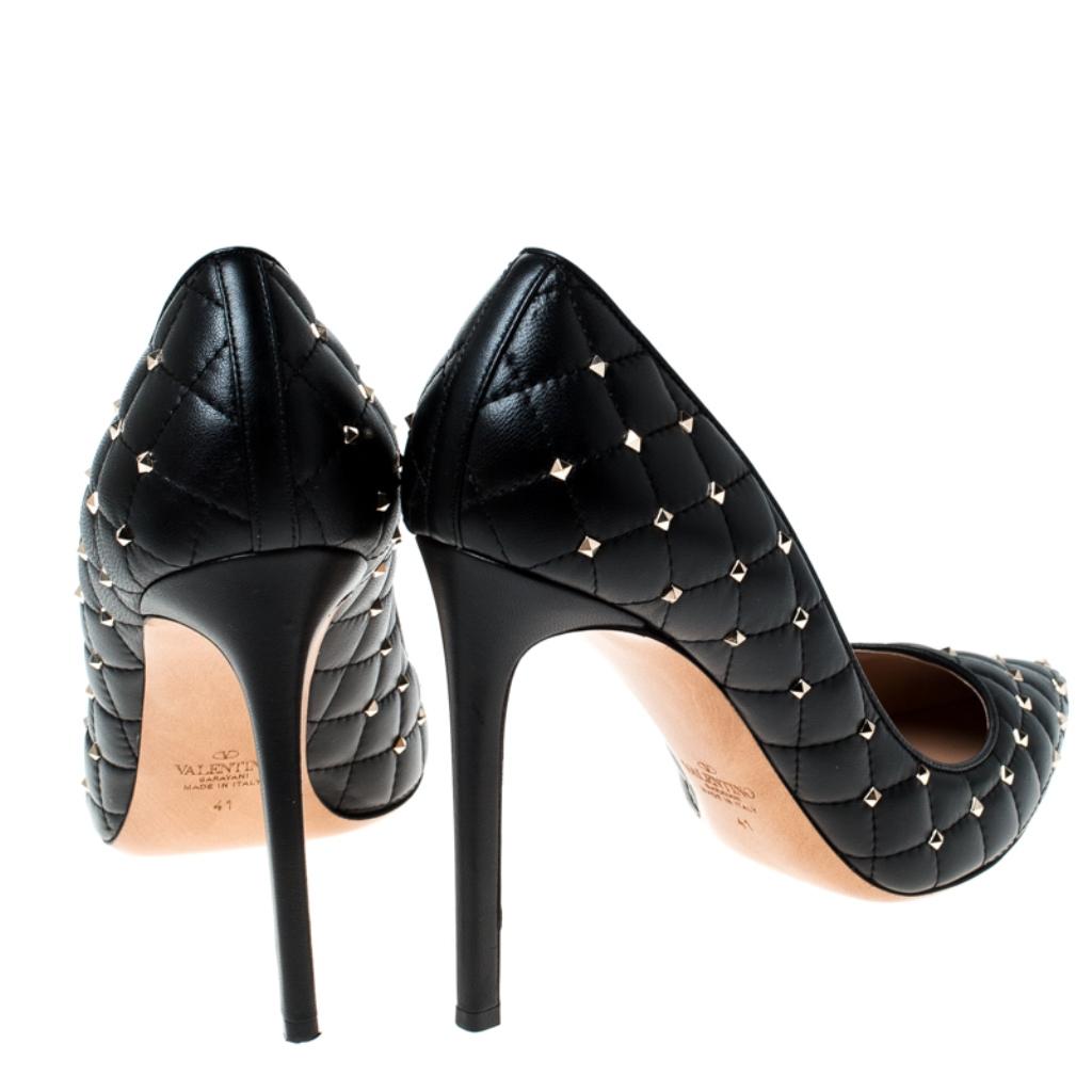 Valentino Black Quilted Leather Rockstud Spike Pointed Toe Pumps Size 41 1
