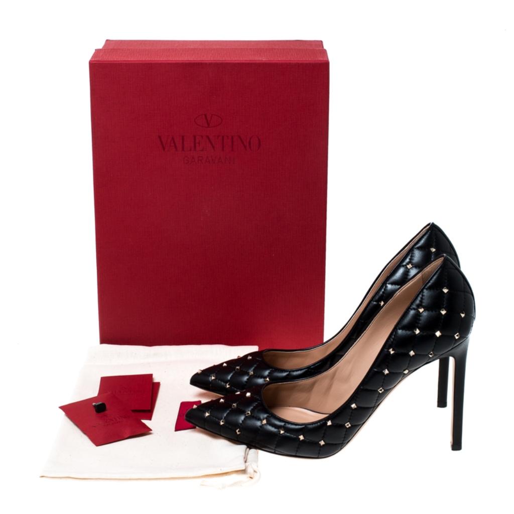 Valentino Black Quilted Leather Rockstud Spike Pointed Toe Pumps Size 41 4