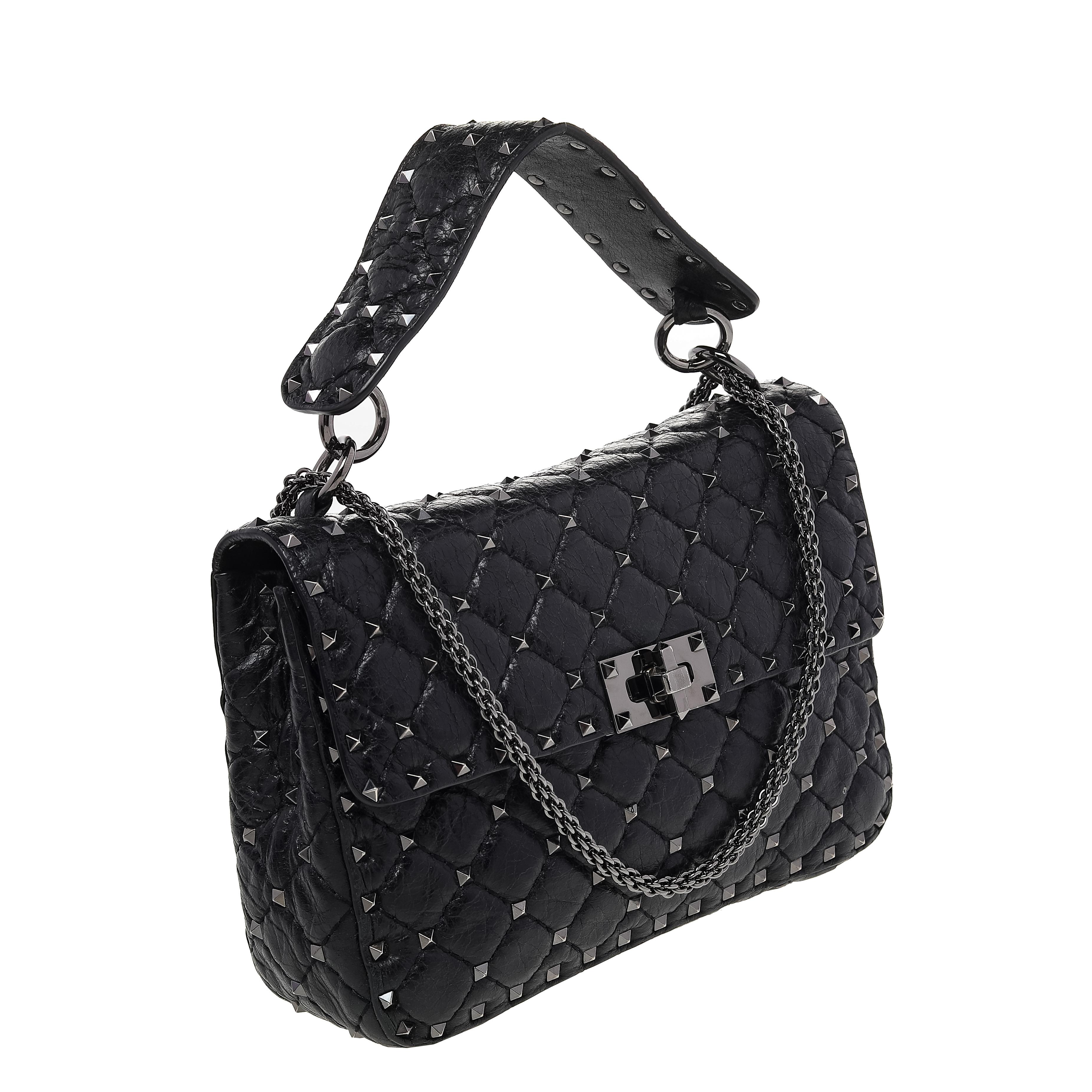 Women's Valentino Black Quilted Leather Rockstud Spike Shoulder Bag
