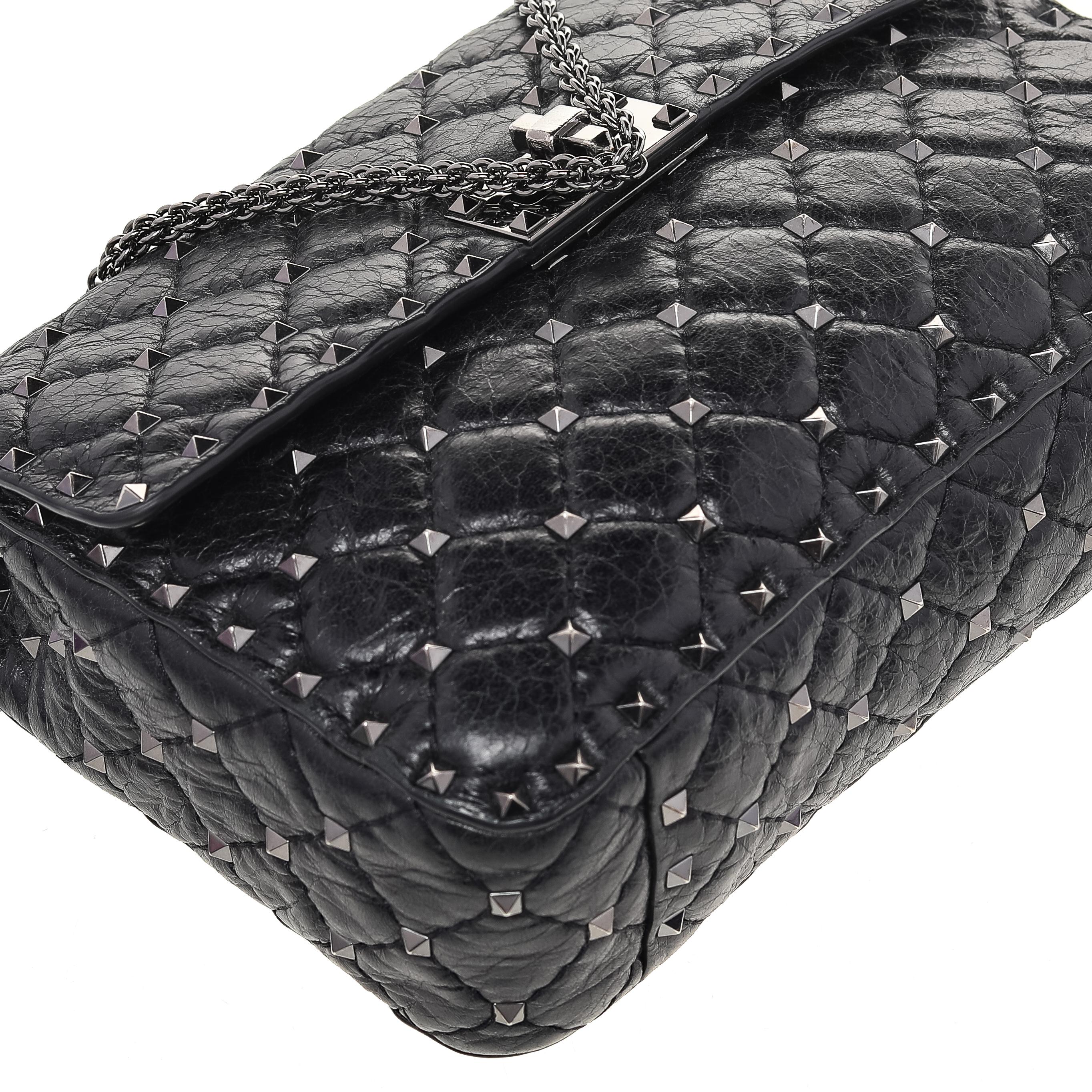 Valentino Black Quilted Leather Rockstud Spike Shoulder Bag 3