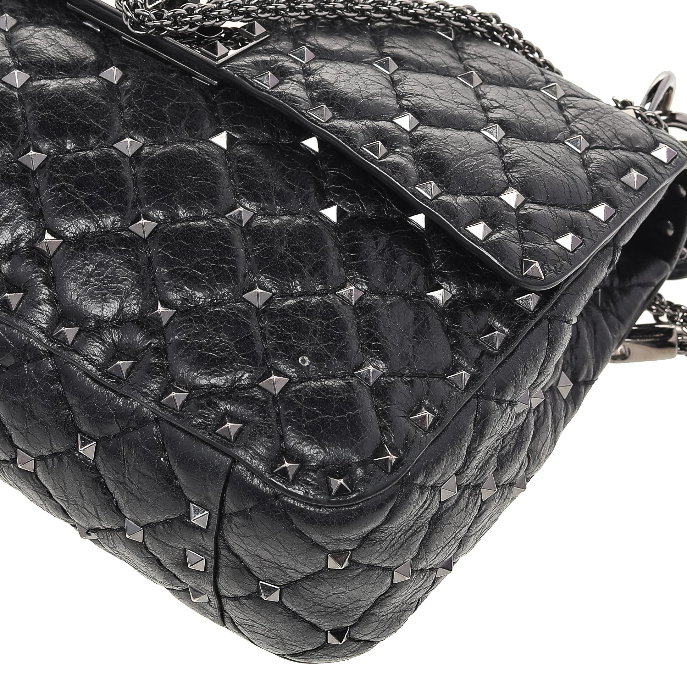 Valentino Black Quilted Leather Rockstud Spike Shoulder Bag 4