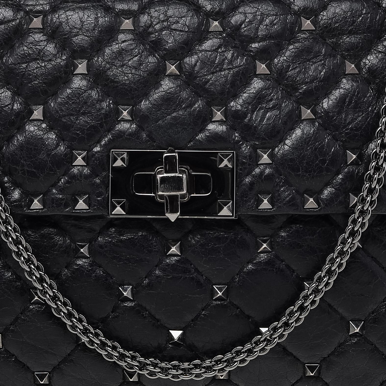 Valentino Black Quilted Leather Rockstud Spike Shoulder Bag 5