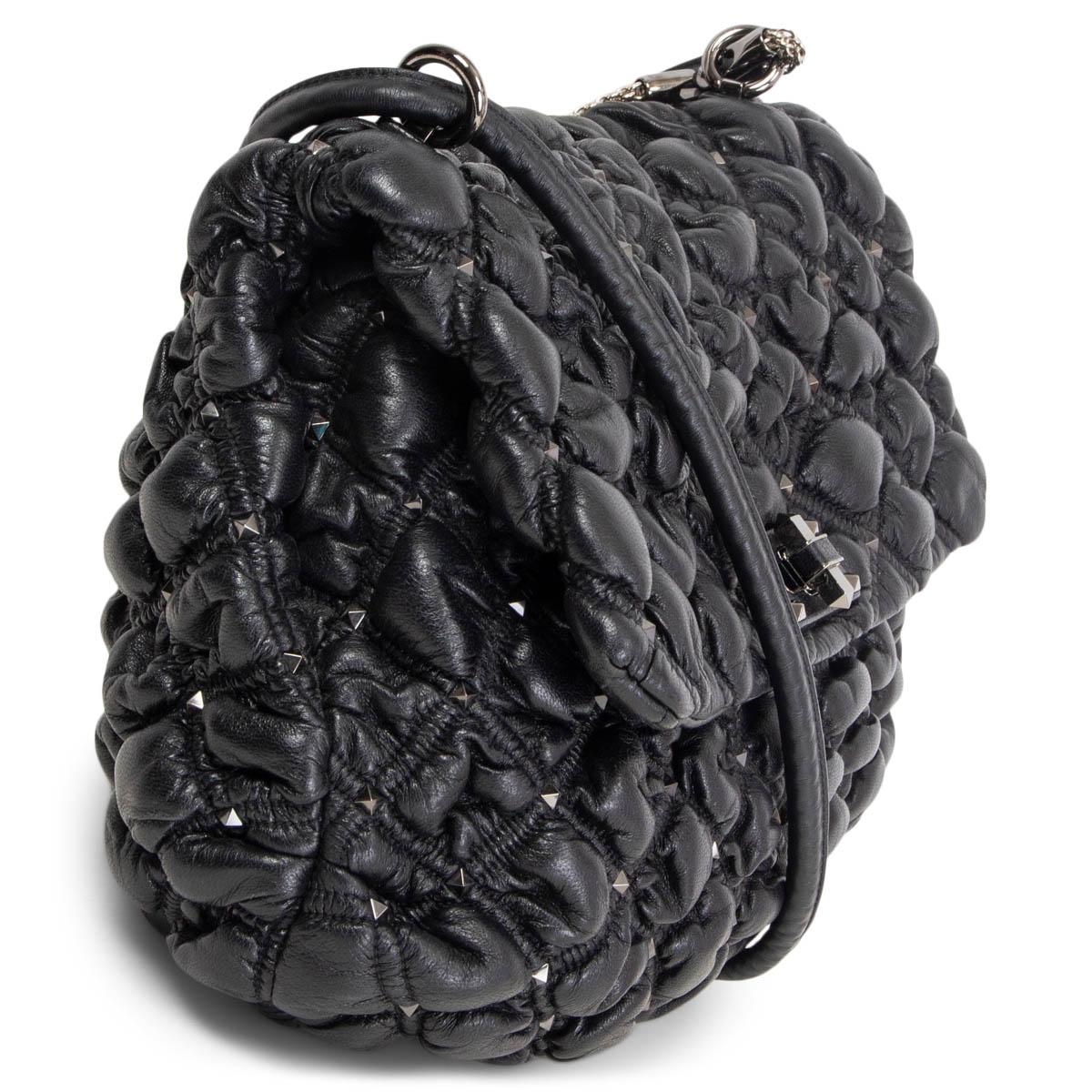 100% authentic Valentino SPIKEME Large Quilted Nappa Leather Shoulder Bag in black. Made of a soft and rounded design. Embellished with all-over micro gunmetal metal studs. Opens with a flap closure and metal twist mechanism. Interior is lined in