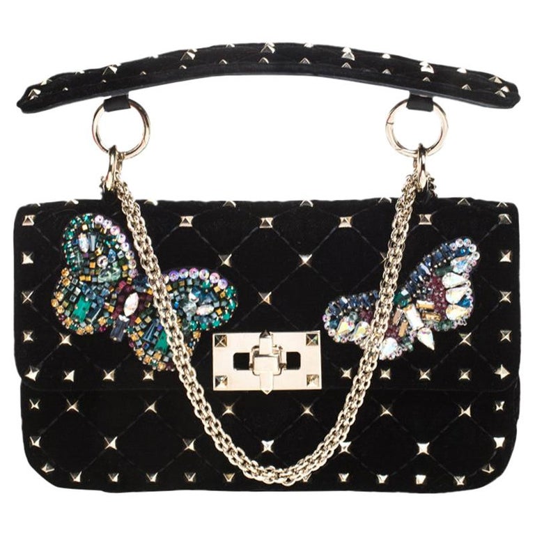 Valentino Black Quilted Velvet Small Butterfly Spike.It Shoulder Bag ...