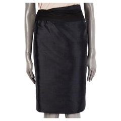 VALENTINO black raw silk SELF TIE BELTED PENCIL Skirt 6 S