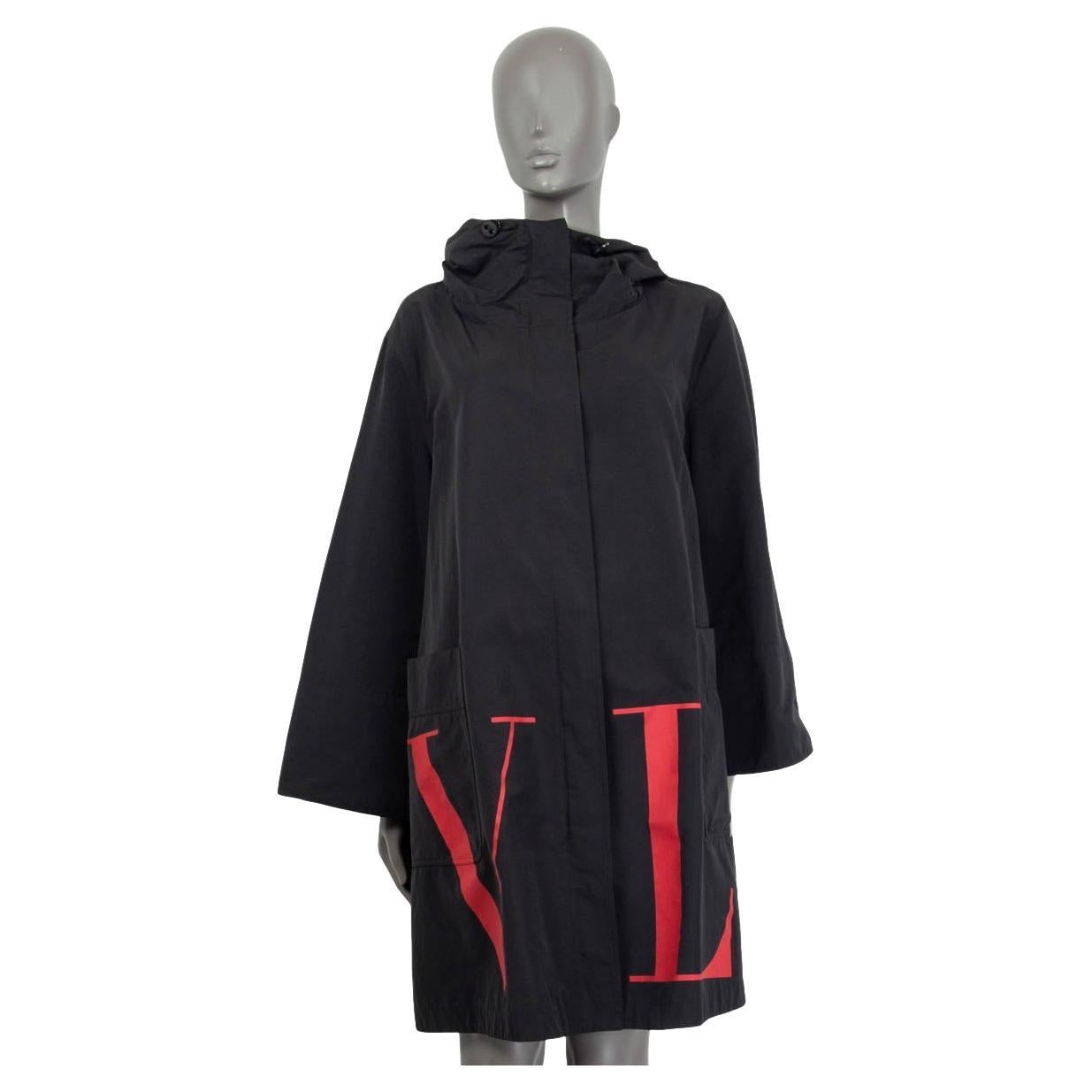 VALENTINO black & red cotton VLTN LOGO HOODED Coat Jacket 40 S For Sale