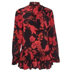 Valentino Black/Red Floral Print Silk Mini Dress S