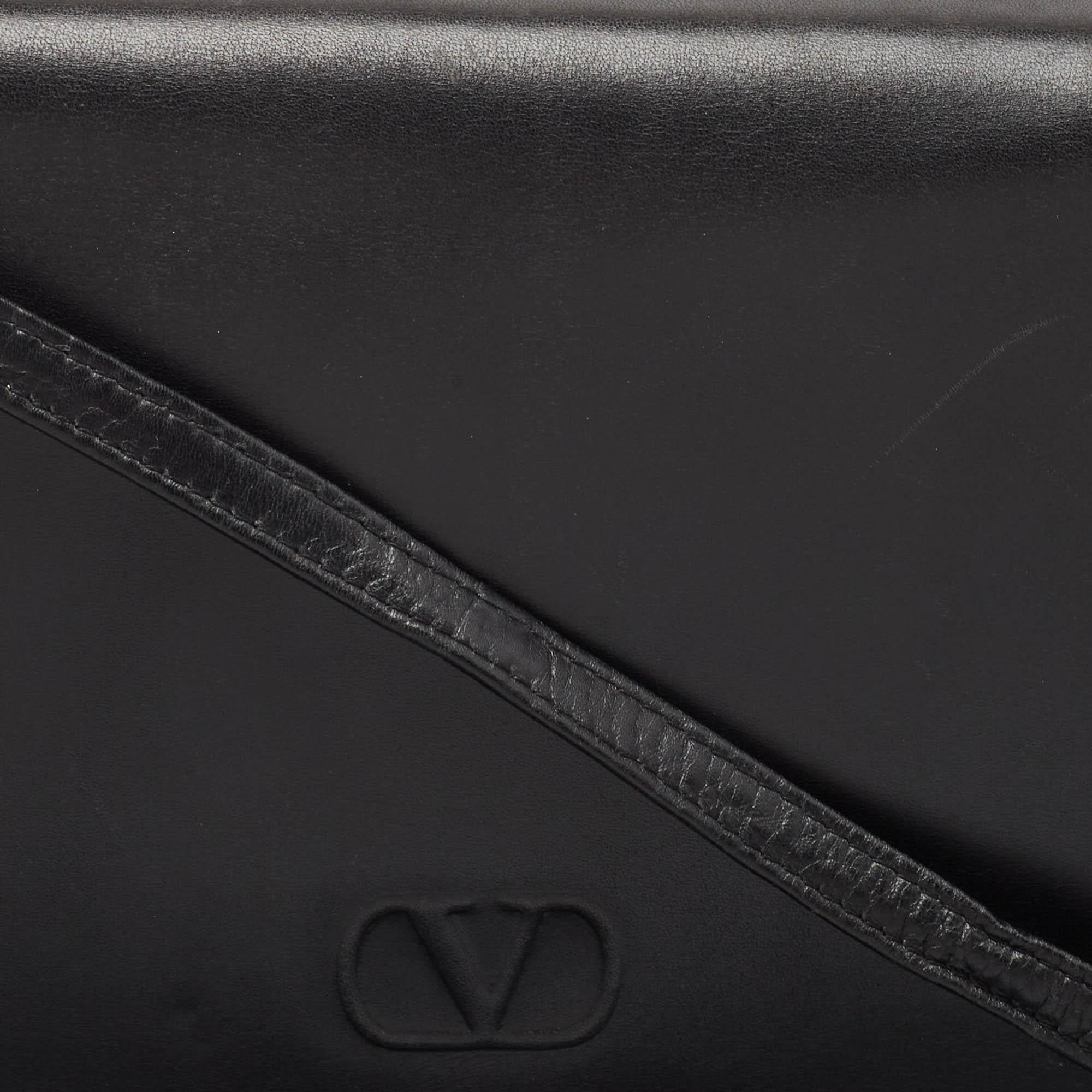 Valentino Black/Red Leather Logo Embossed Oversized Clutch Bag 1