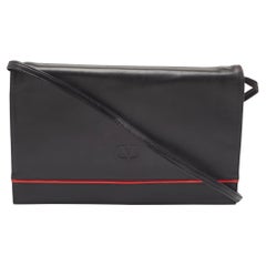 Valentino Black/Red Leather Logo Embossed Oversized Clutch Bag