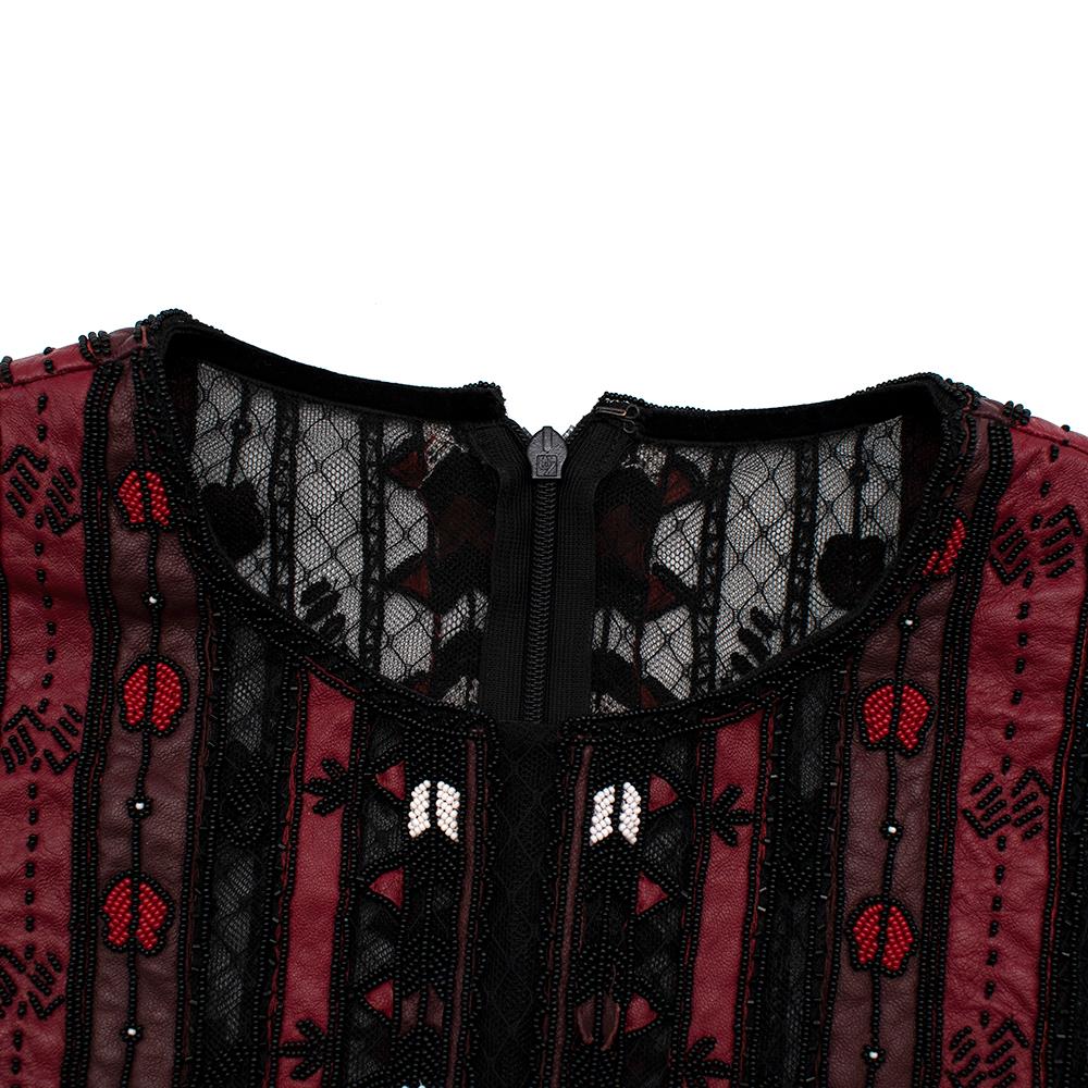 Valentino Black & Red Leather & Tulle Illusion Embroidered Dress - Size US 4 For Sale 2