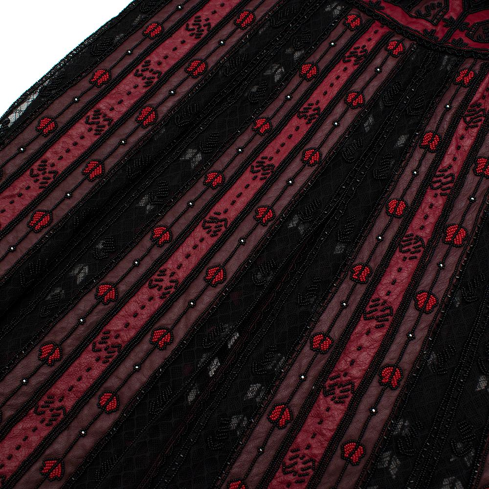 Valentino Black & Red Leather & Tulle Illusion Embroidered Dress - Size US 4 For Sale 5
