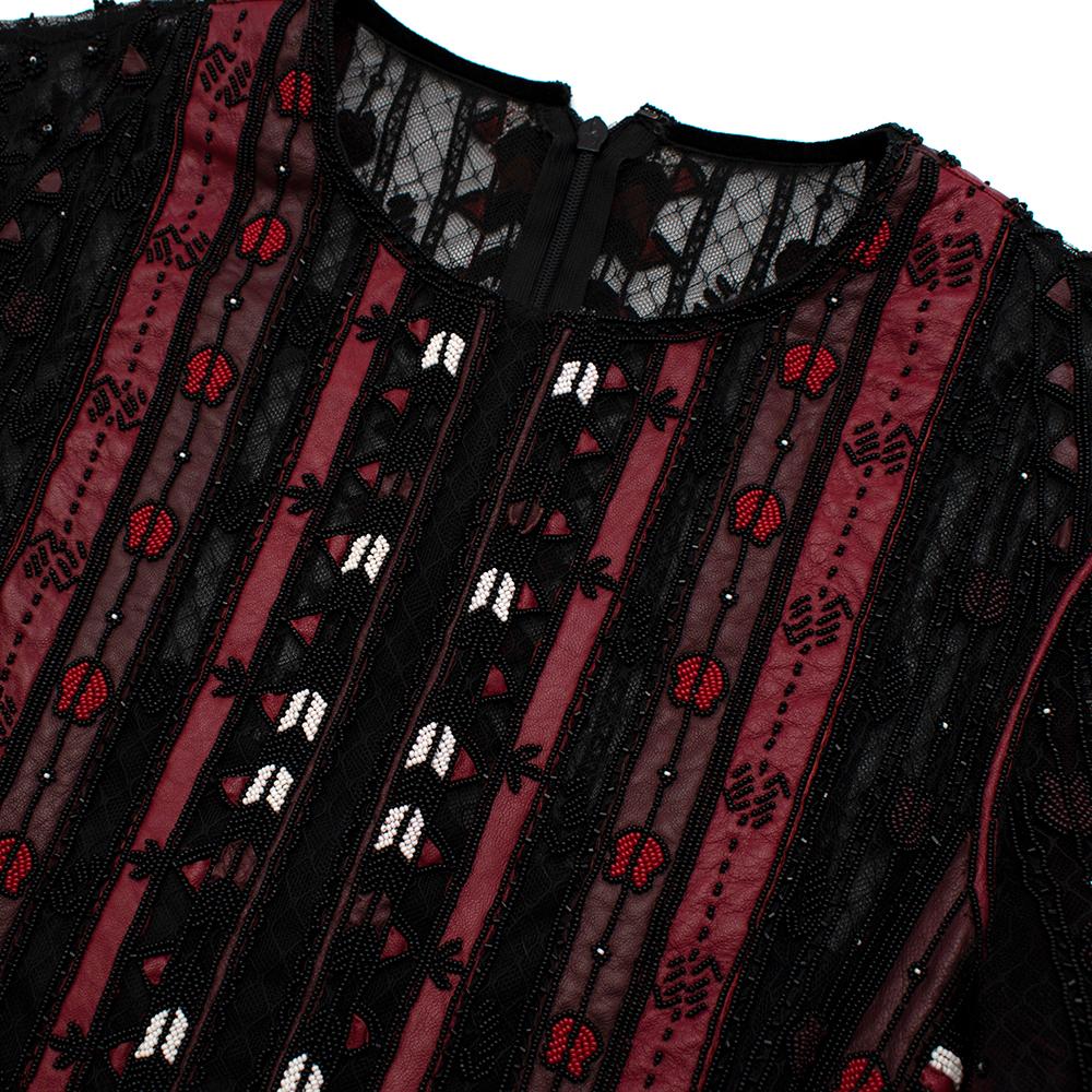 Valentino Black & Red Leather & Tulle Illusion Embroidered Dress - Size US 4 2