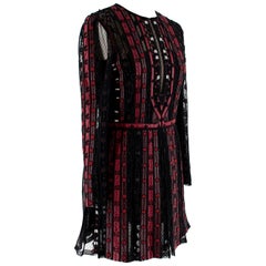 Valentino Black & Red Leather & Tulle Illusion Embroidered Dress - Size US 4