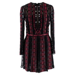 Valentino Schwarz und Rot Leder und Tüll Illusion besticktes Kleid - Größe US 4