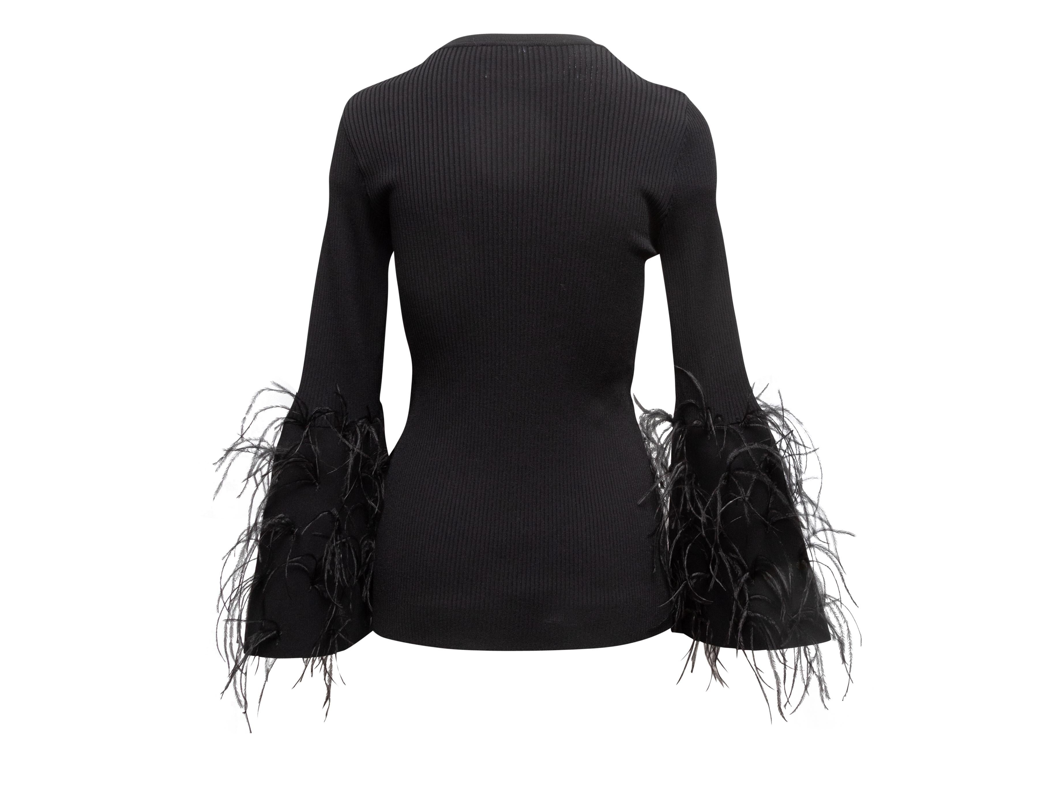 Valentino Black Rib Knit Feather-Trimmed Top In Good Condition In New York, NY