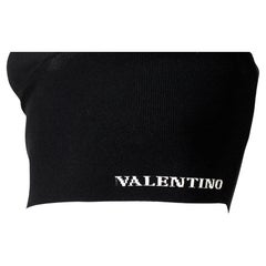 Valentino Black Ribbed V-Neck Cropped Spaghetti Strap Top