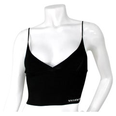 Valentino Black Ribbed V-Neck Cropped Spaghetti Strap Top